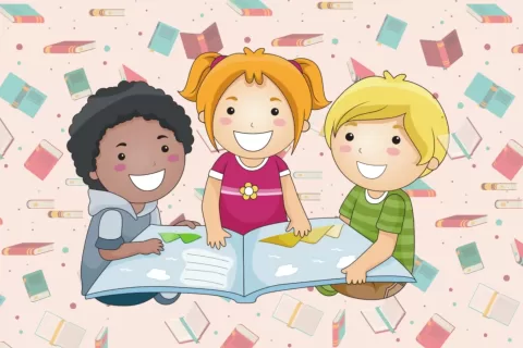 ilustrasi gambar anak-anak sedang membaca